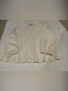Madewell Cream Button-Front Puff Sleeve Top